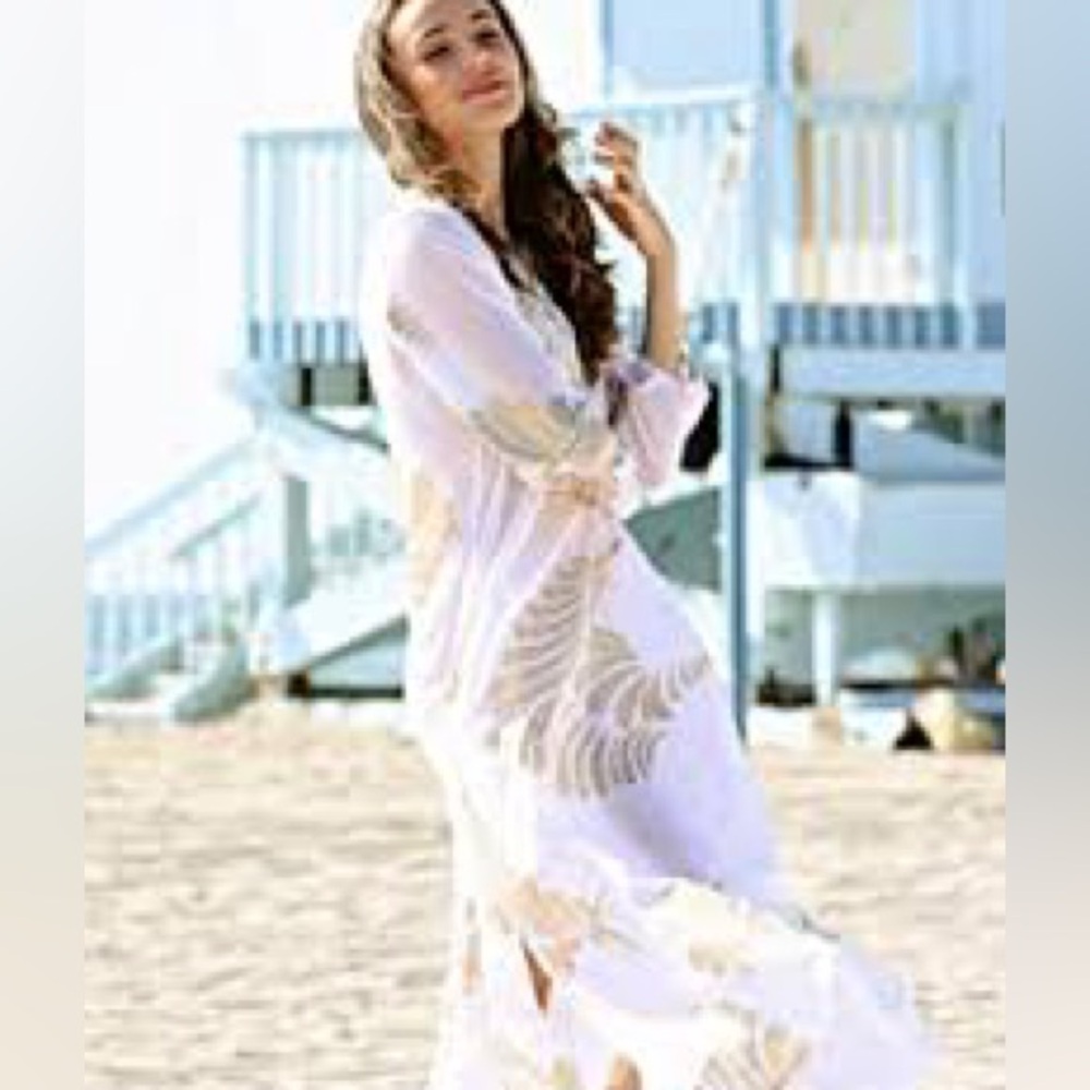 Debbie Katz, Tasha, gold leaf print tunic dress or swim cover-up
